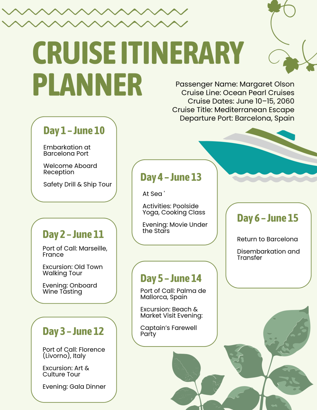 Free Cruise Itinerary Planner Template to Edit Online