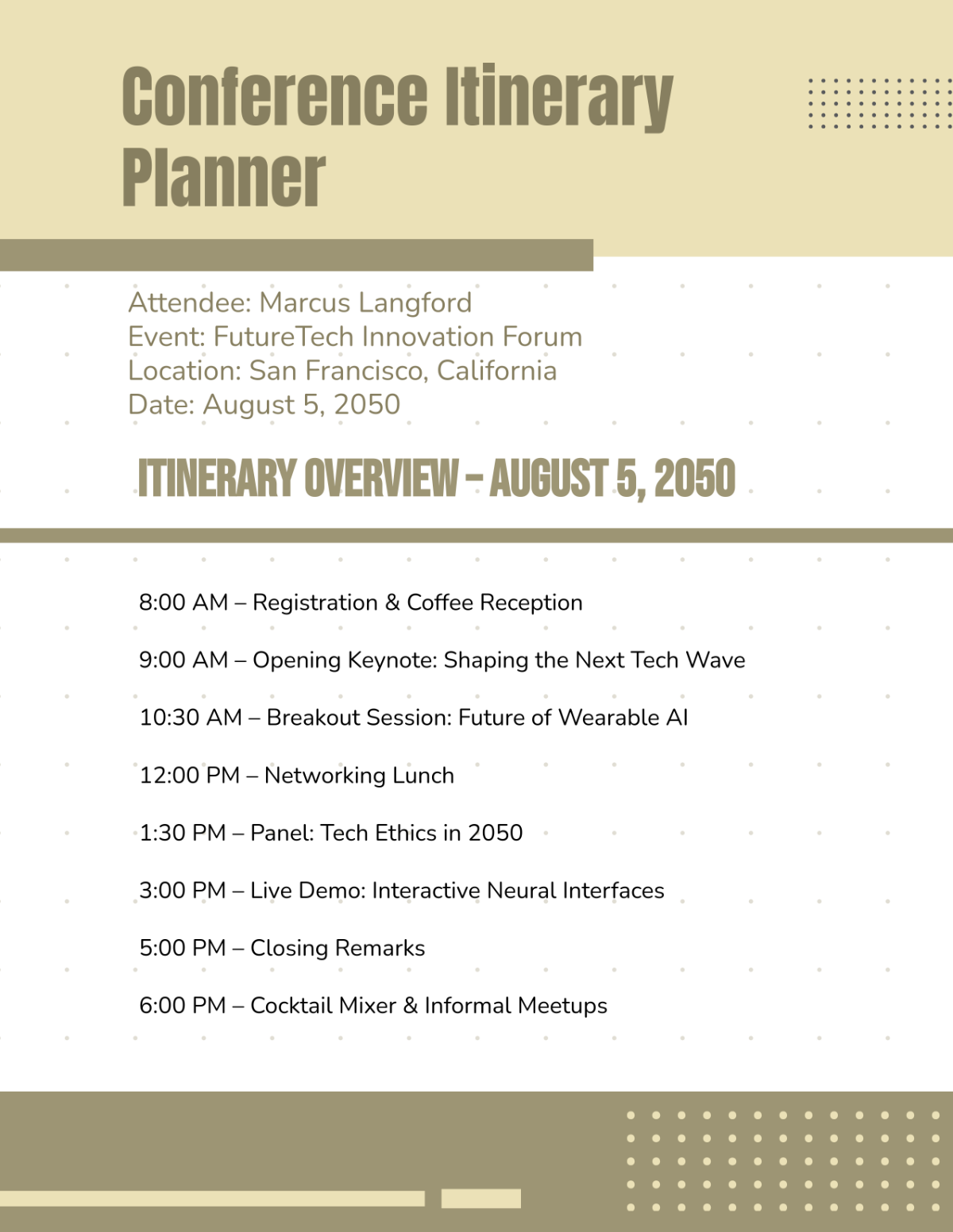 Free Conference Itinerary Planner Template to Edit Online