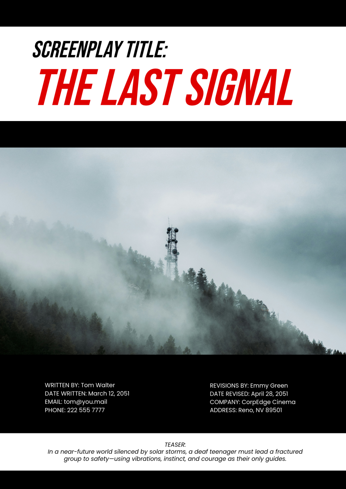 Free Teaser Editable Screenplay Cover Page Template