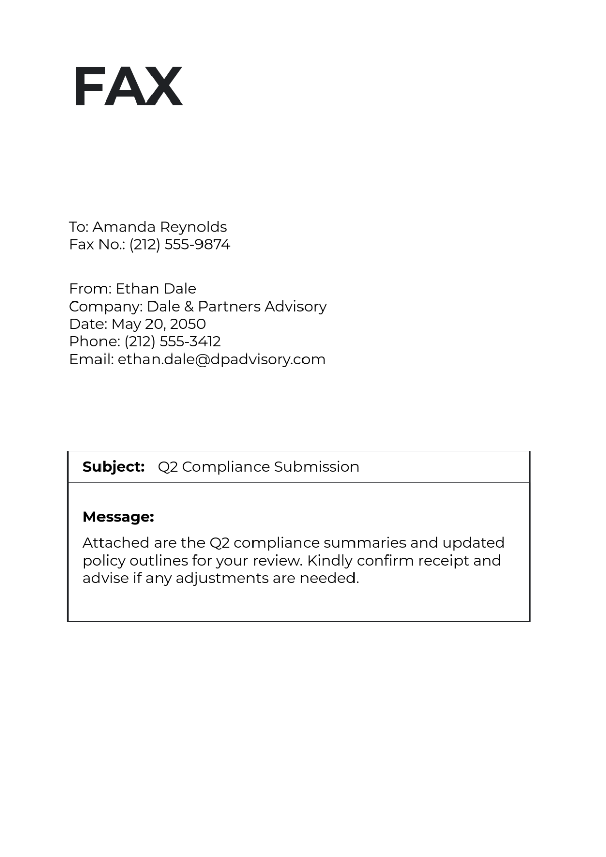Free Simple Fax Form Cover Page Template