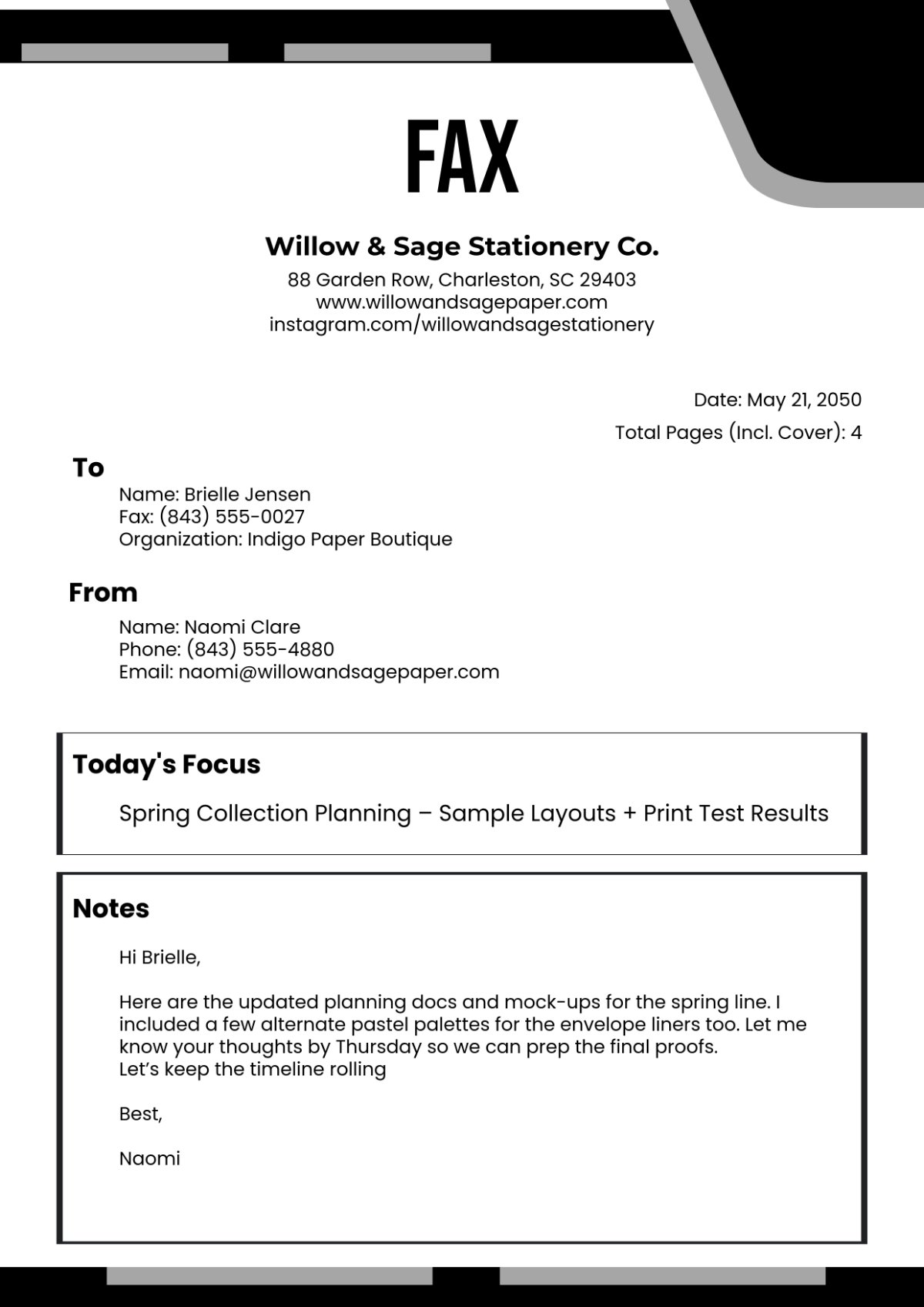 Free Planner Fax Cover Page Template to Edit Online