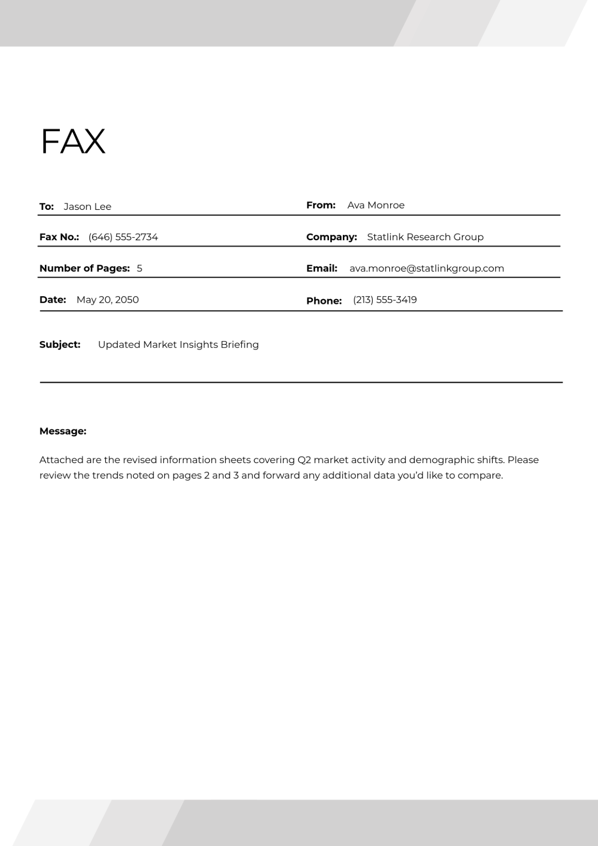 Free Information Fax Cover Page Template