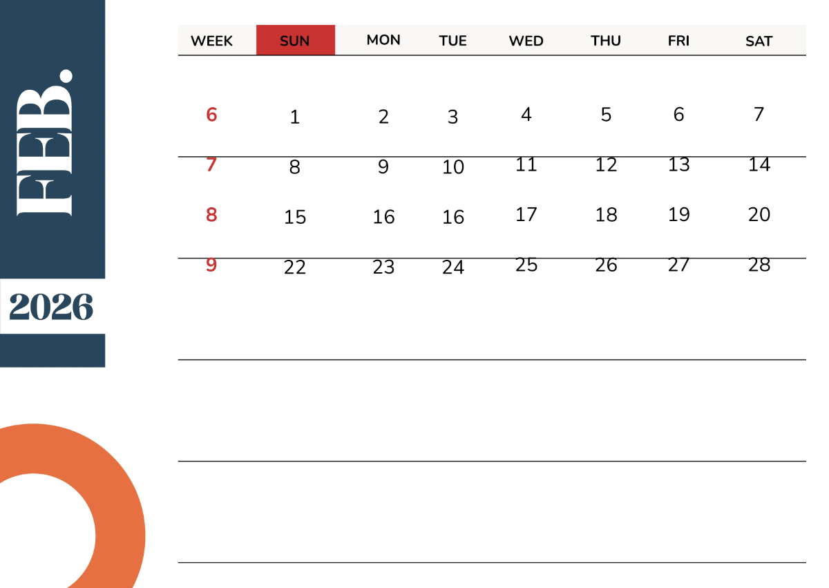 Free 2026 Calendar with Week Numbers Template to Edit Online