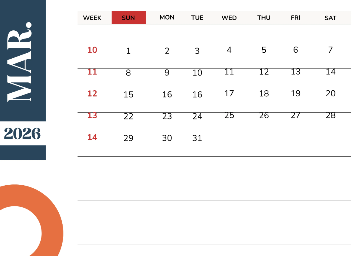 Free 2026 Calendar with Week Numbers Template to Edit Online