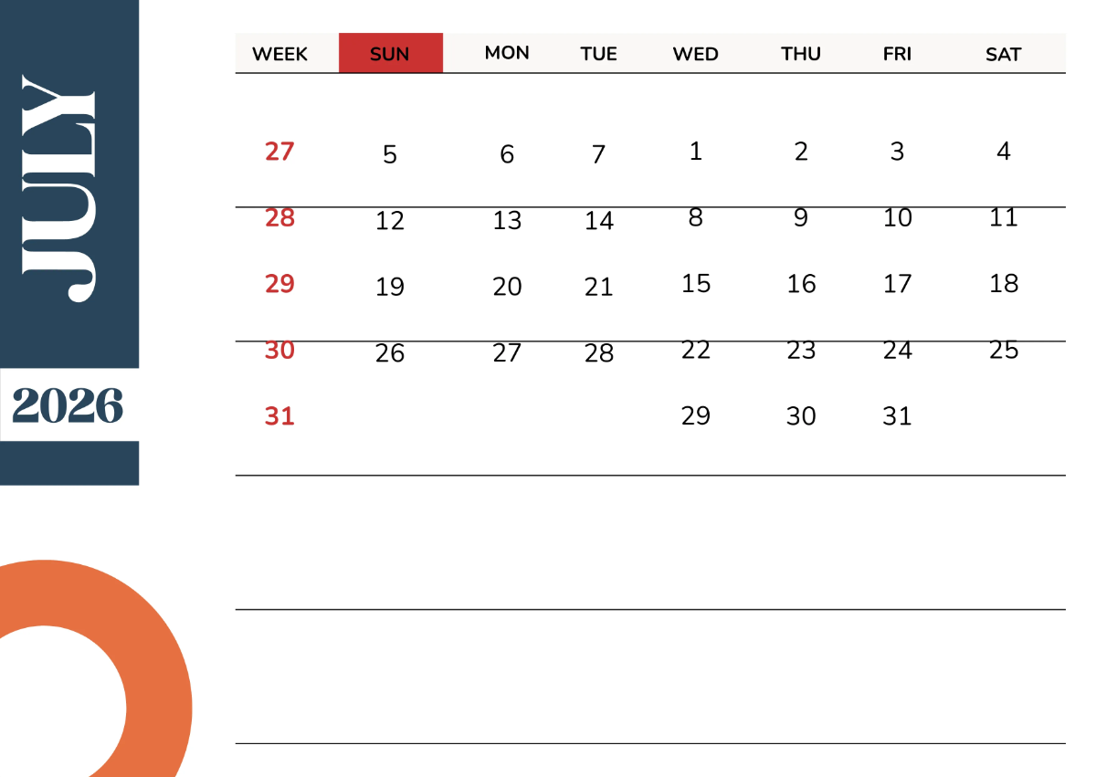 Free 2026 Calendar with Week Numbers Template to Edit Online