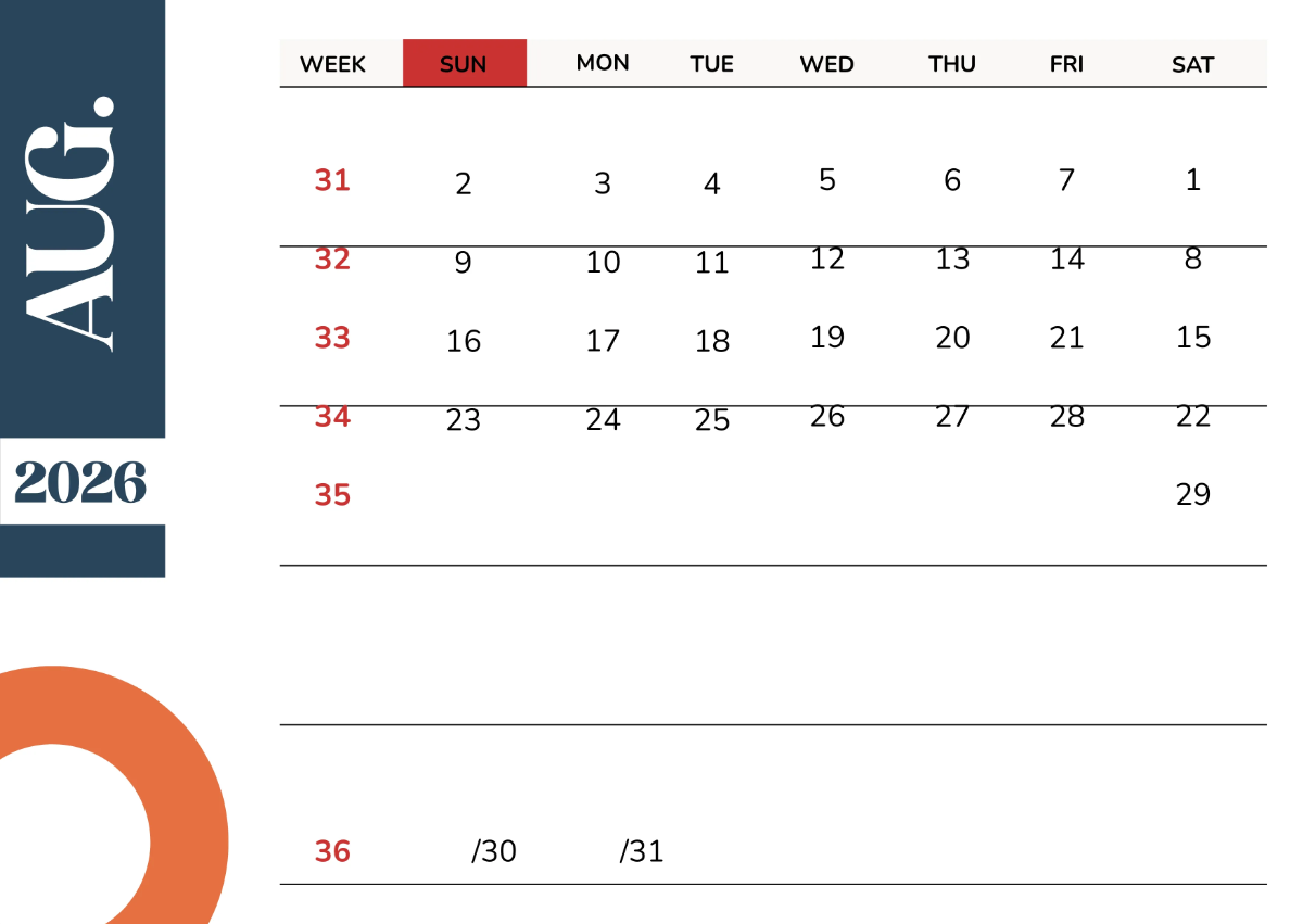 Free 2026 Calendar with Week Numbers Template to Edit Online