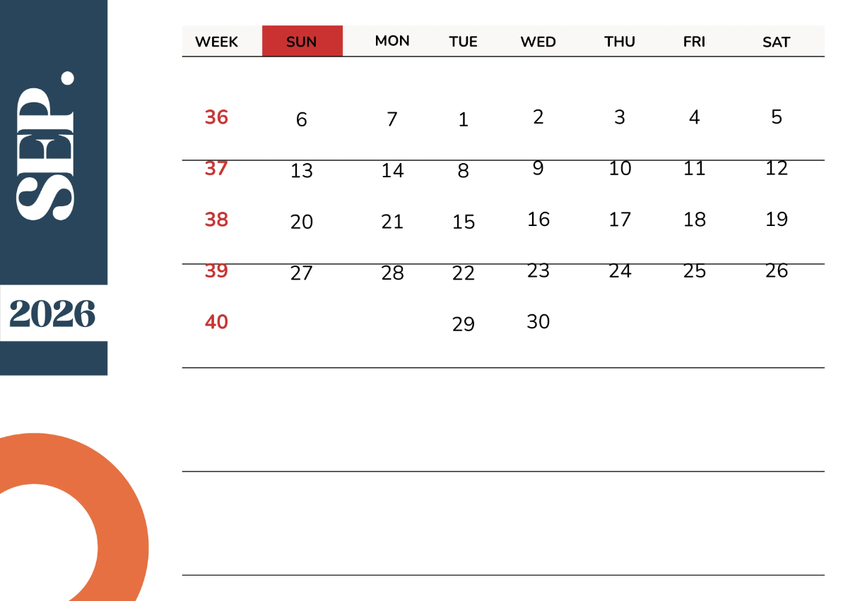 Free 2026 Calendar with Week Numbers Template to Edit Online