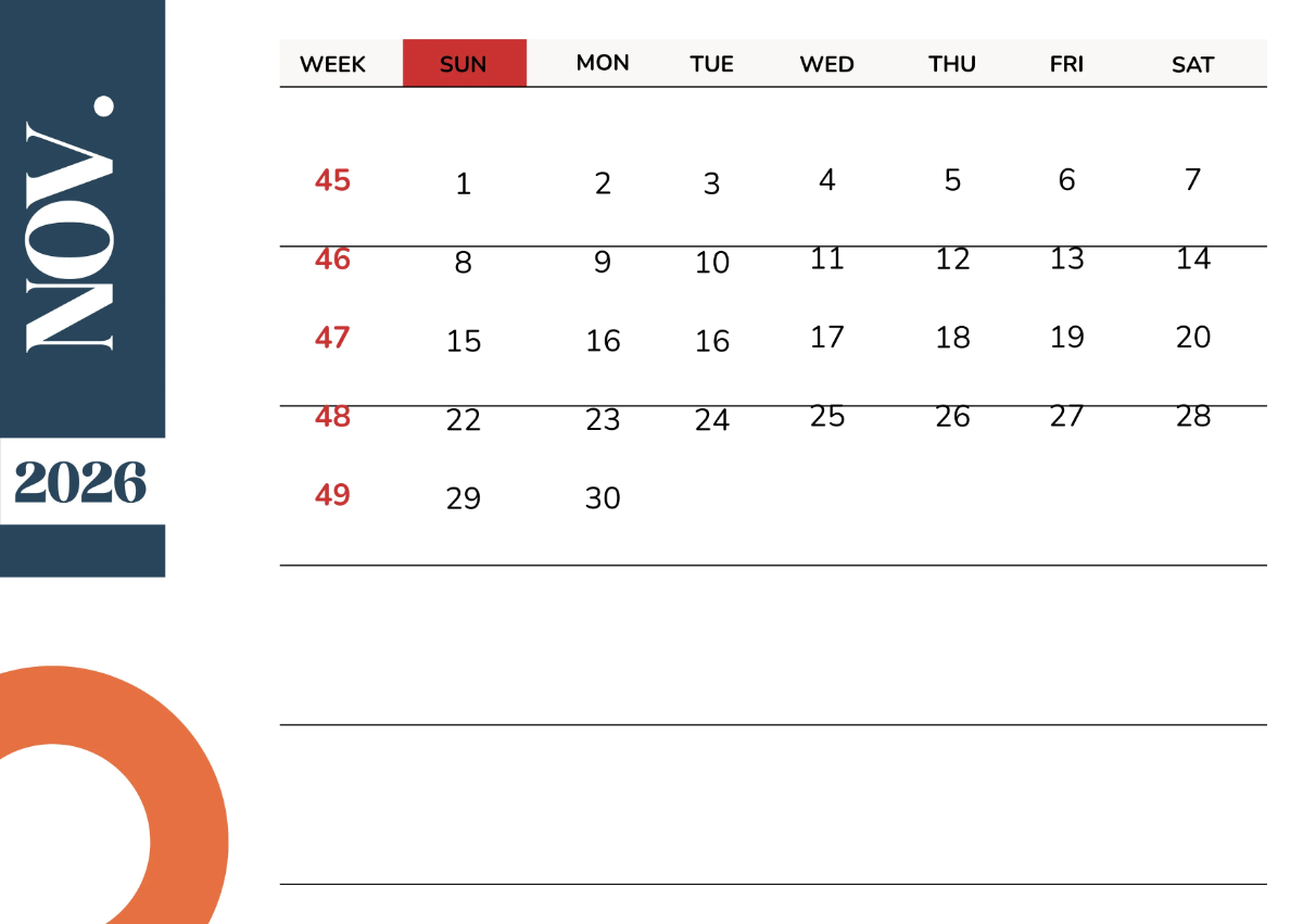 Free 2026 Calendar with Week Numbers Template to Edit Online
