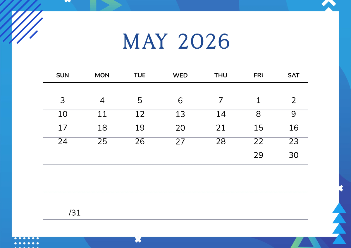 Free Blue 2026 Wall Calendar Template to Edit Online