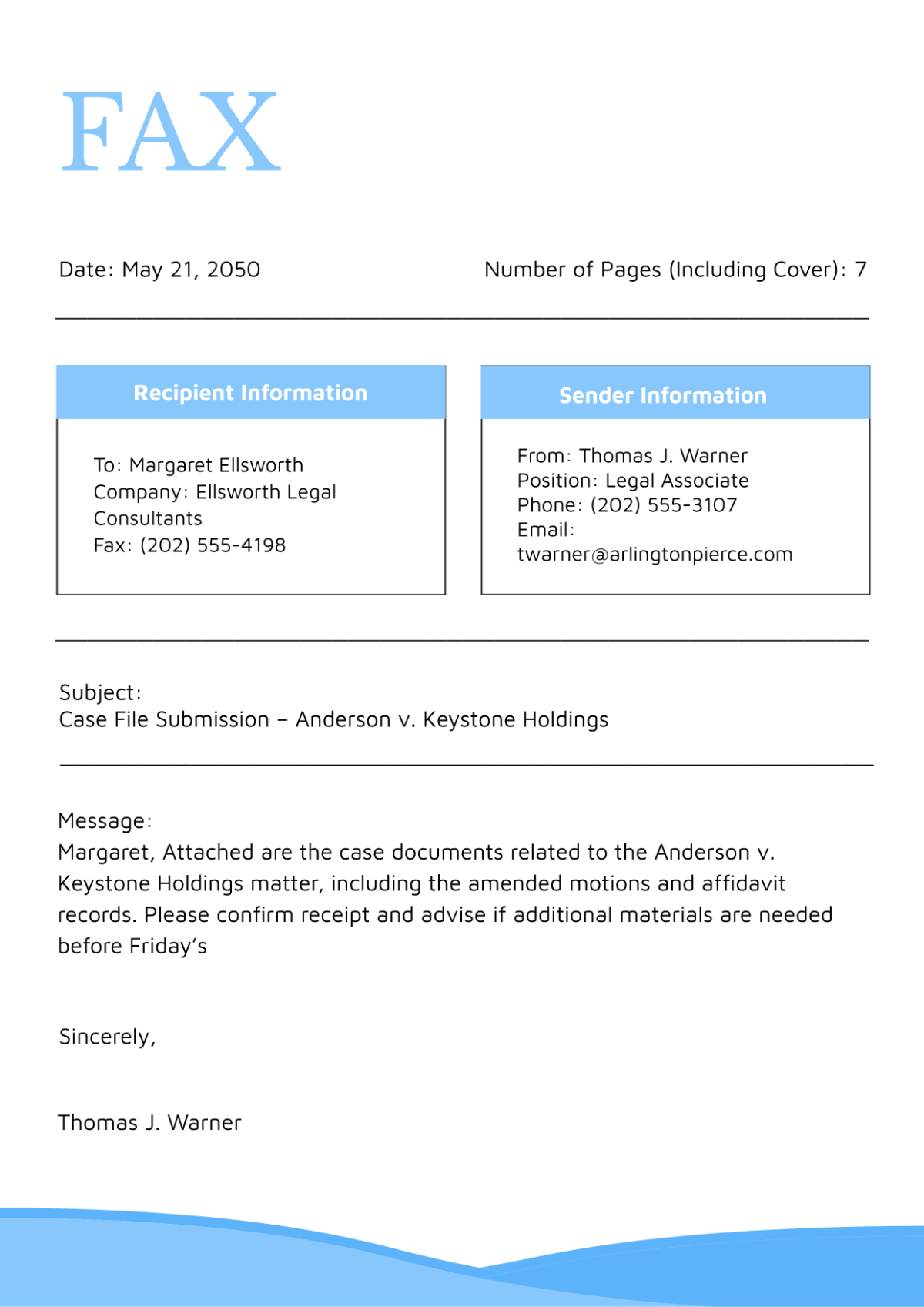 Free Blue Legal Fax Cover Page Template