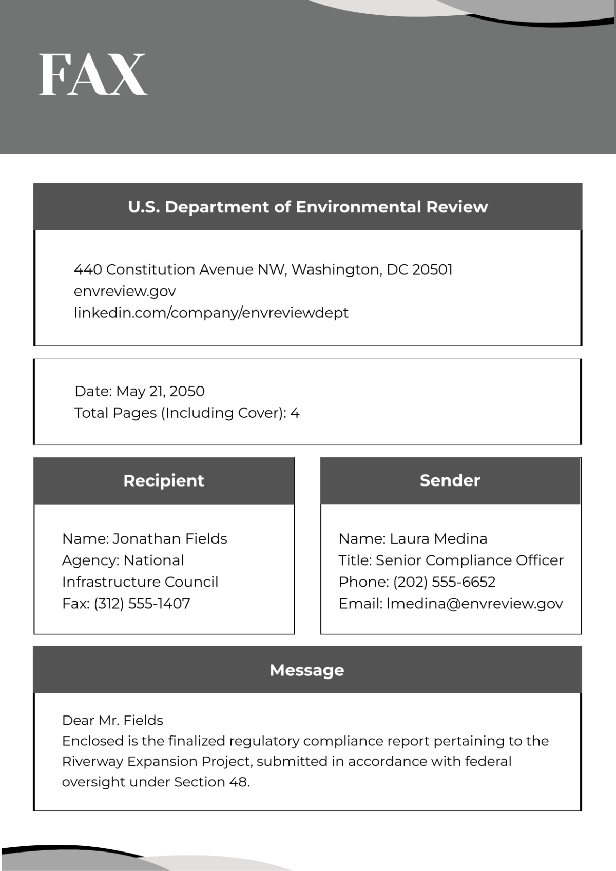 Free Government Fax Cover Page Template
