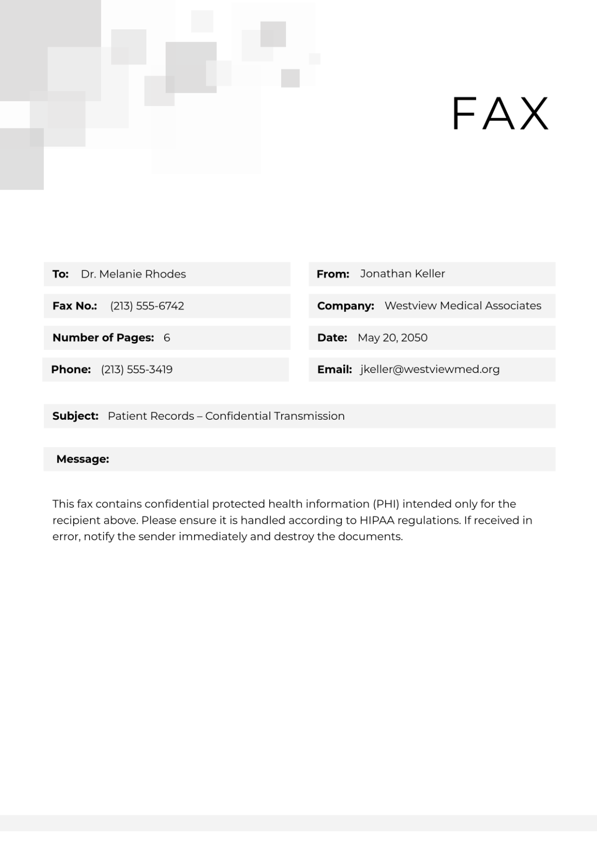 Free HIPAA Fax Cover Page Template