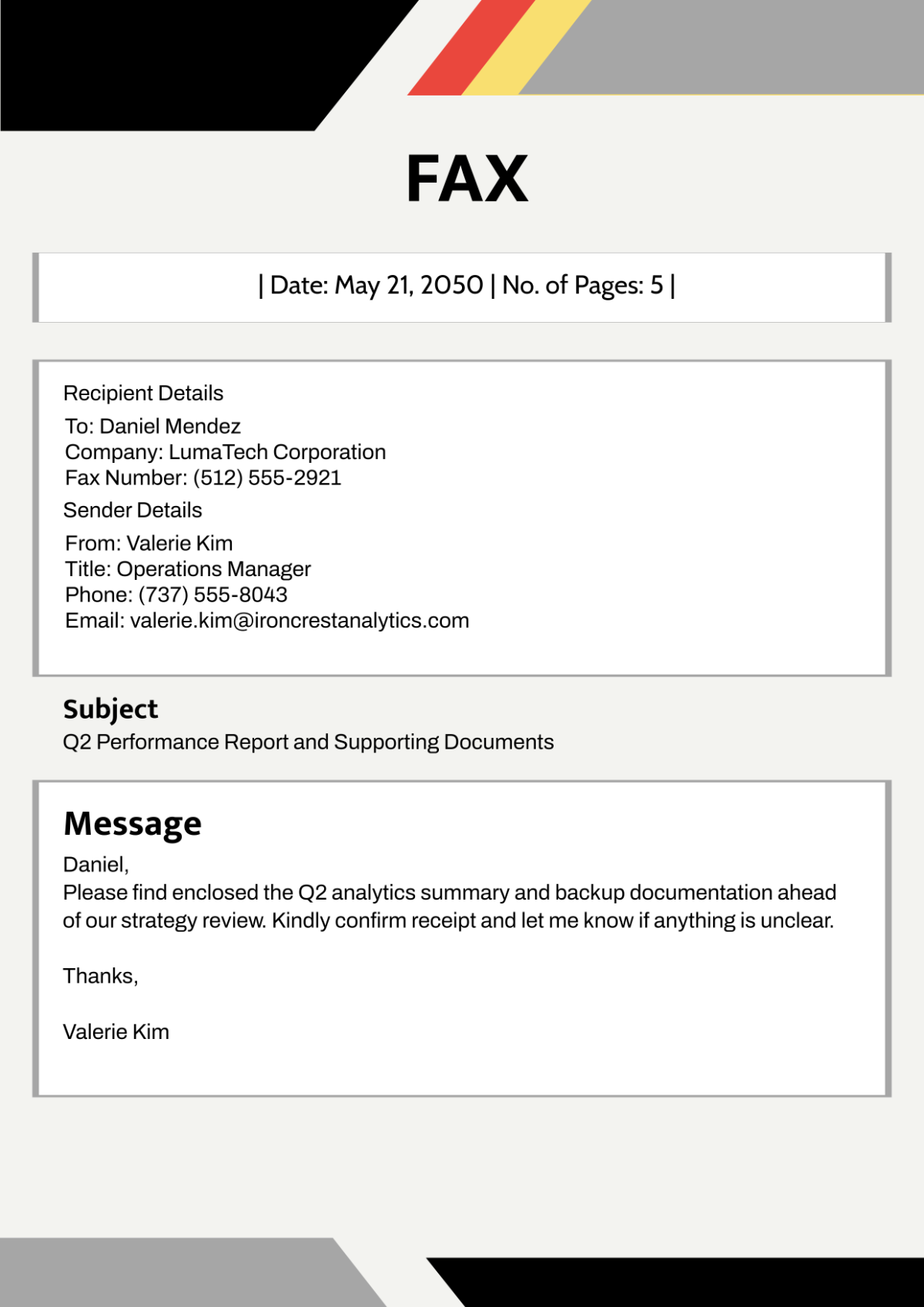 Free Colorful Fax Cover Front Page Template