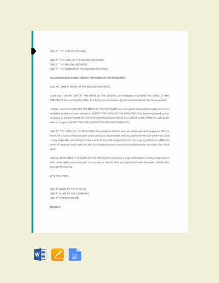 FREE Letter Template of Recommendation for a Co-Worker - PDF | Word ...