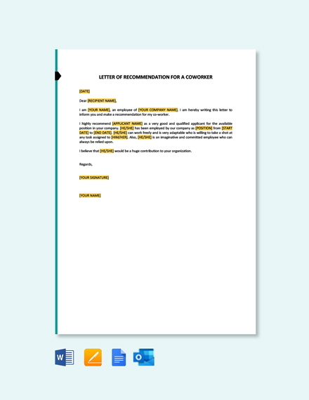 Letter Template of Recommendation for a Co-Worker [Free ...
