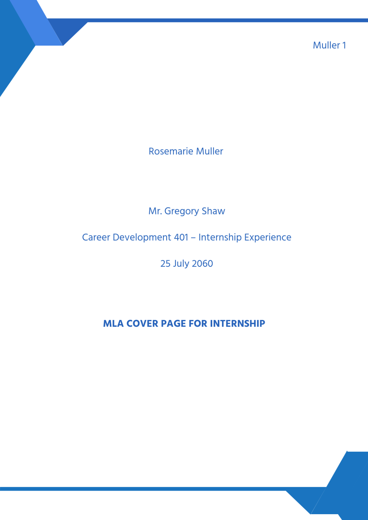 Free MLA Cover Page for Internship Template