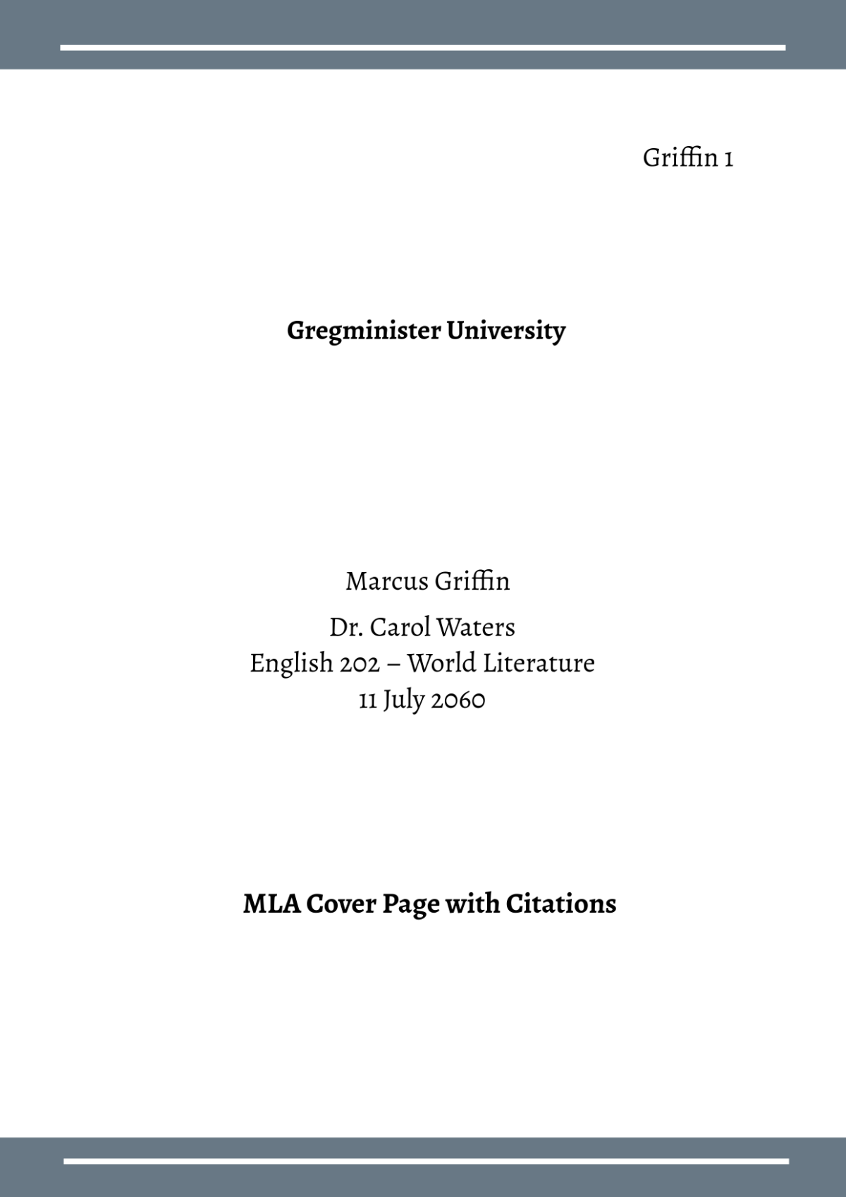 MLA Cover Page with Citations Template