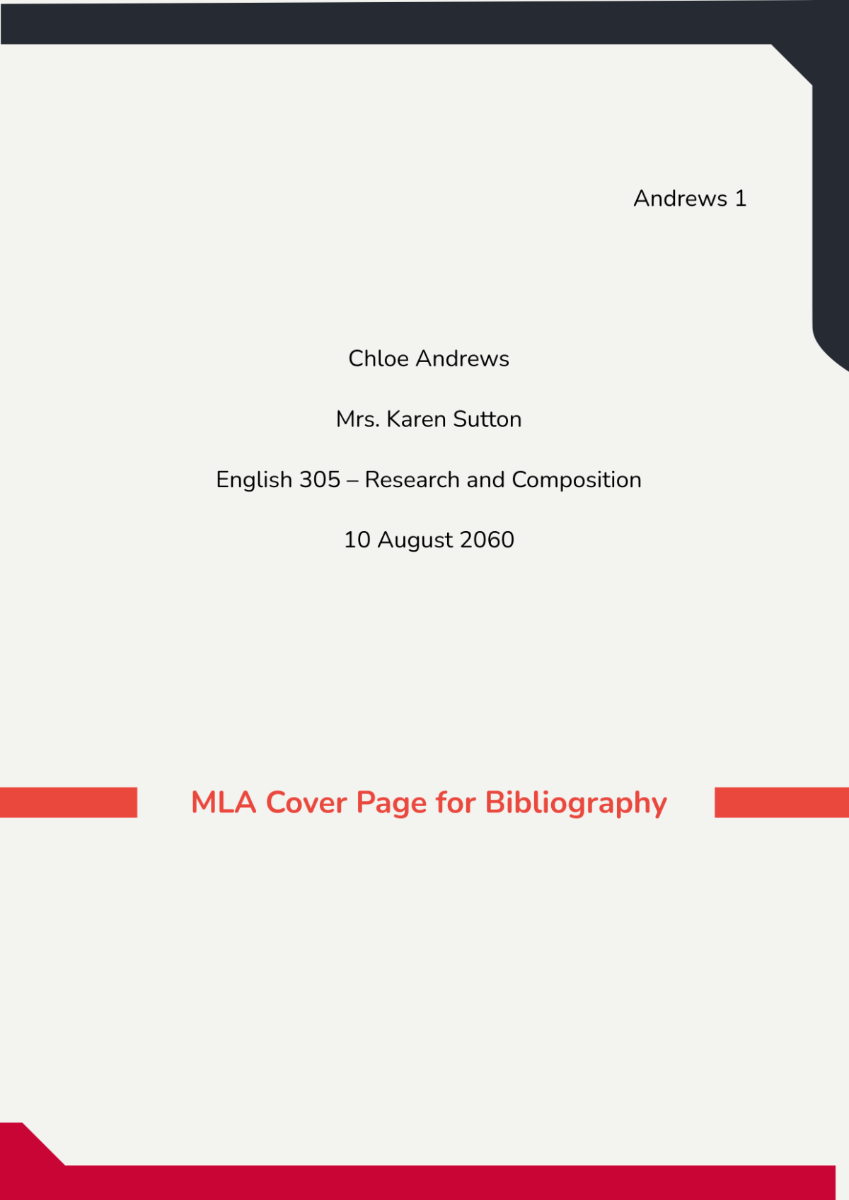 Free MLA Cover Page for Bibliography Template to Edit Online