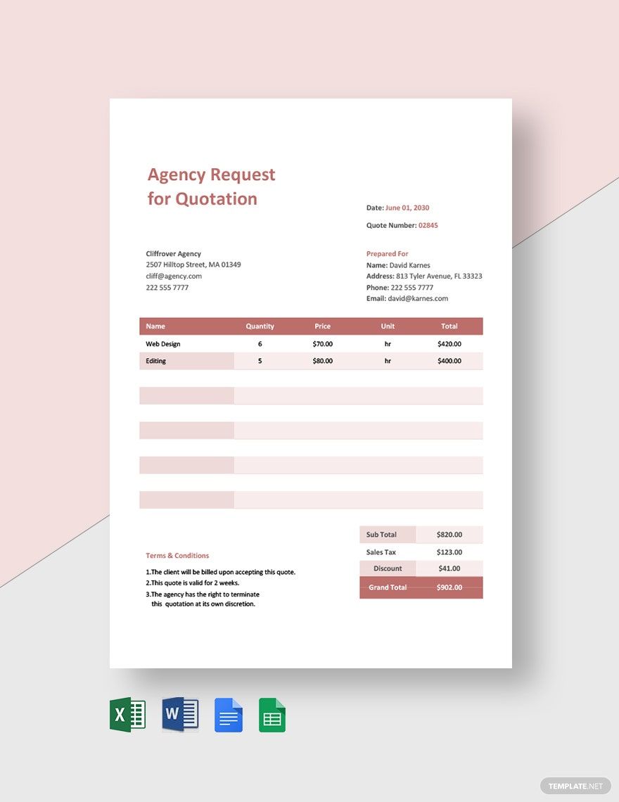 Agency Request for Quotation Template