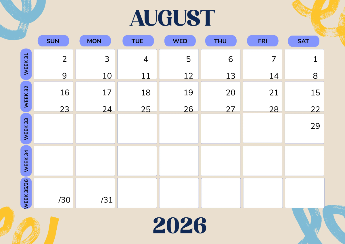 Free 2026 Weekly Calendar Template to Edit Online