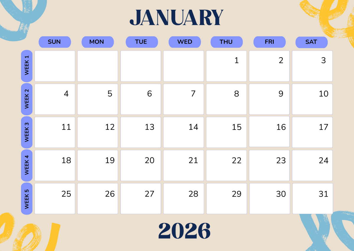 Free 2026 Weekly Calendar Template to Edit Online