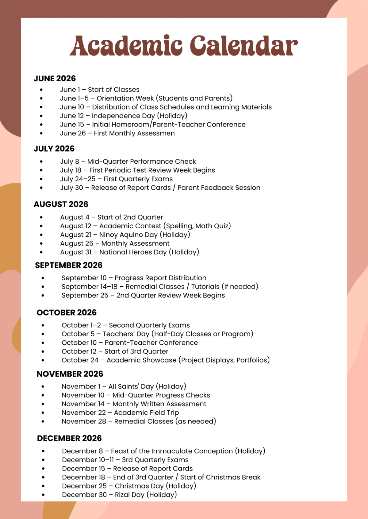 Free Creative 2026 Academic Calendar Template to Edit Online