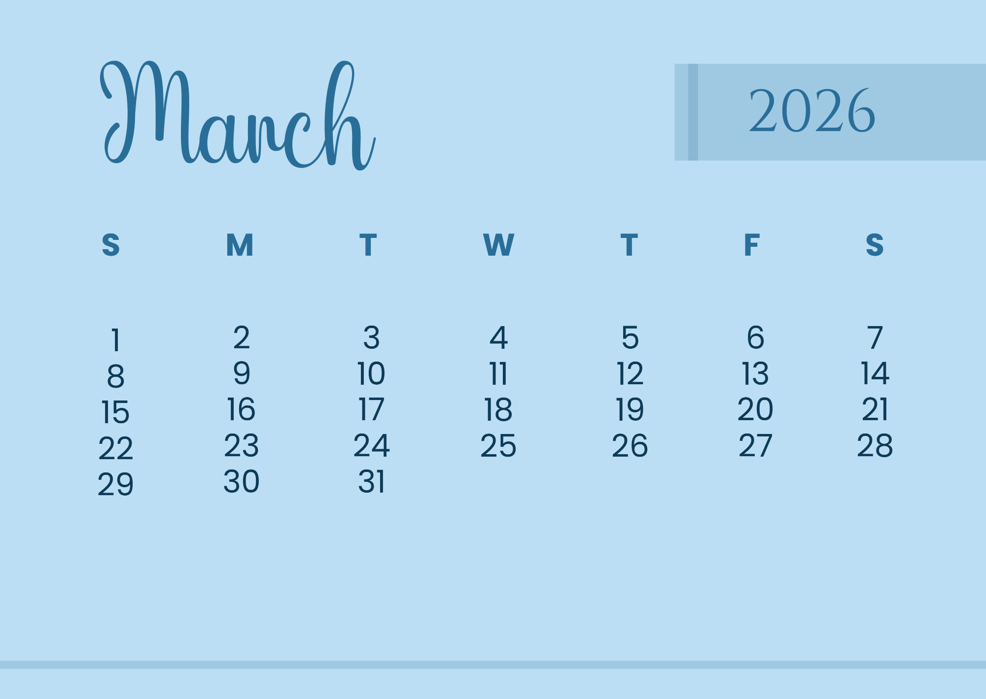 Free Minimalist Background 2026 Calendar Template to Edit Online