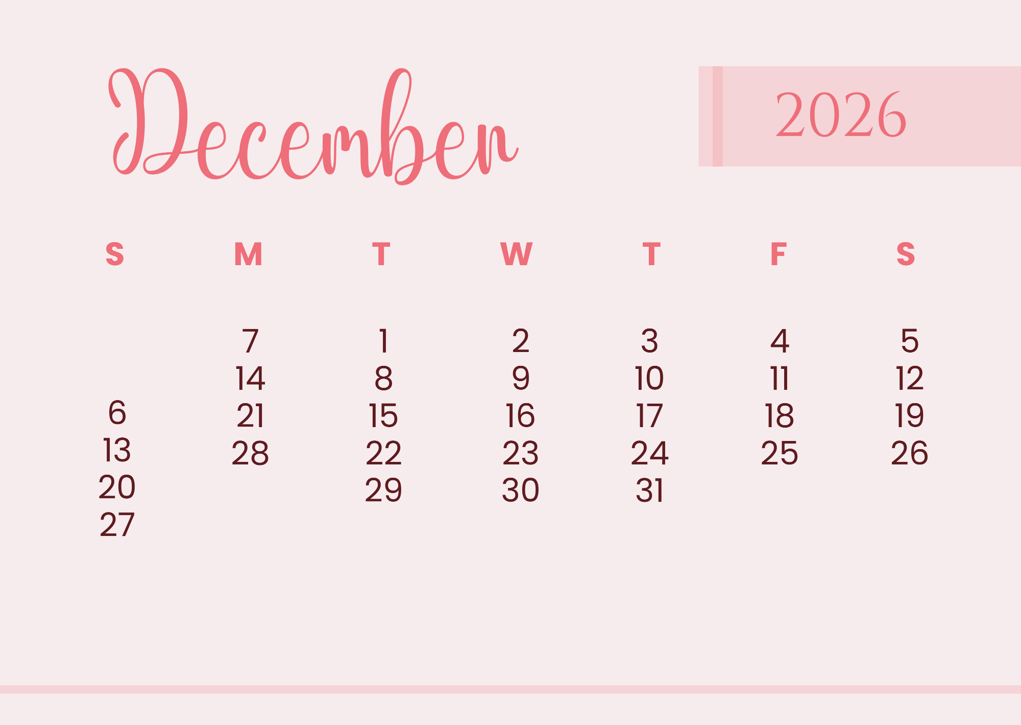 Free Minimalist Background 2026 Calendar Template to Edit Online