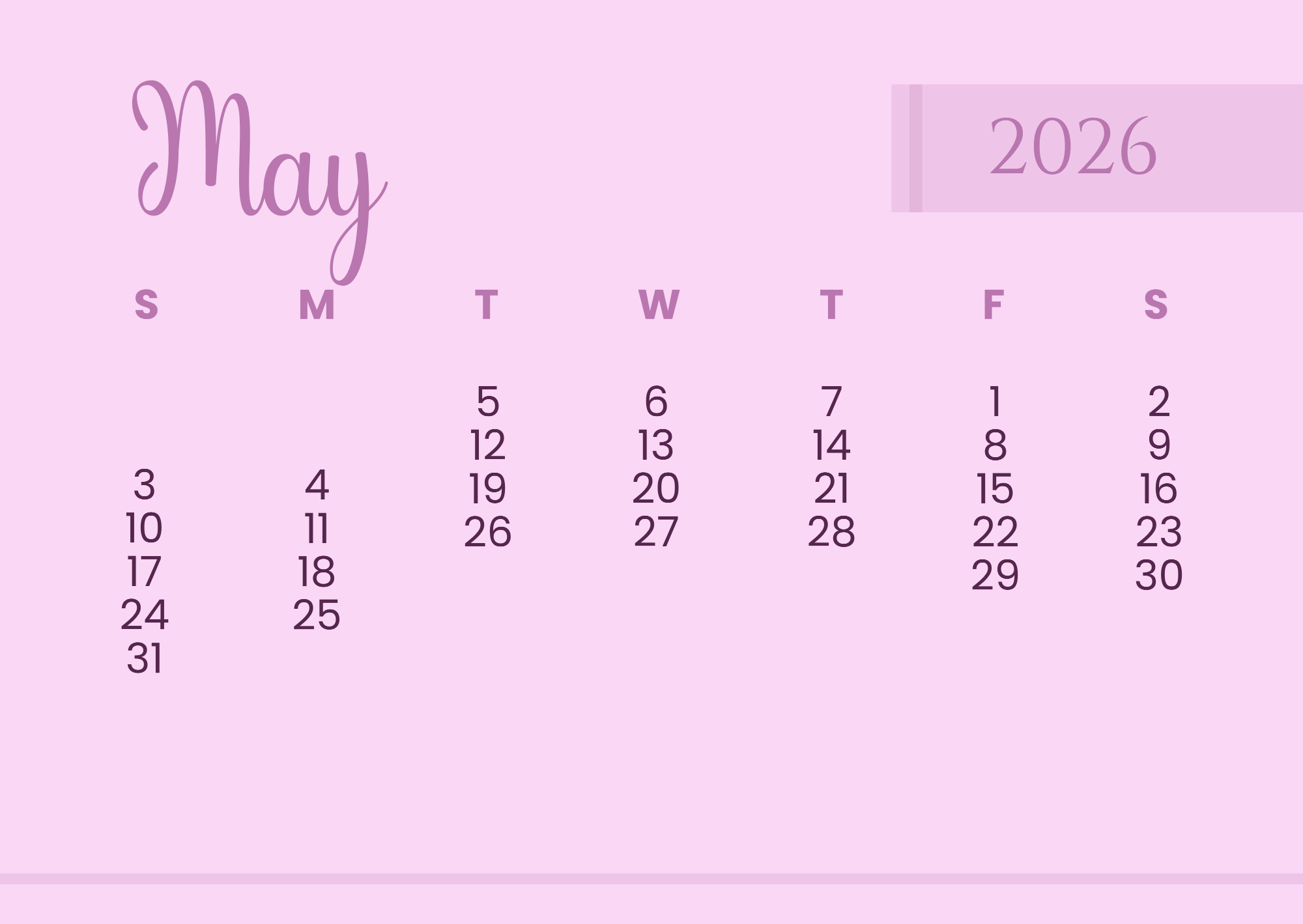 Free Minimalist Background 2026 Calendar Template to Edit Online