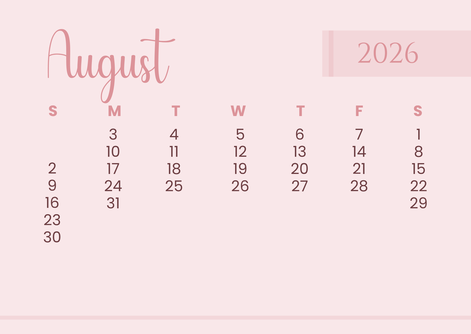 Free Minimalist Background 2026 Calendar Template to Edit Online
