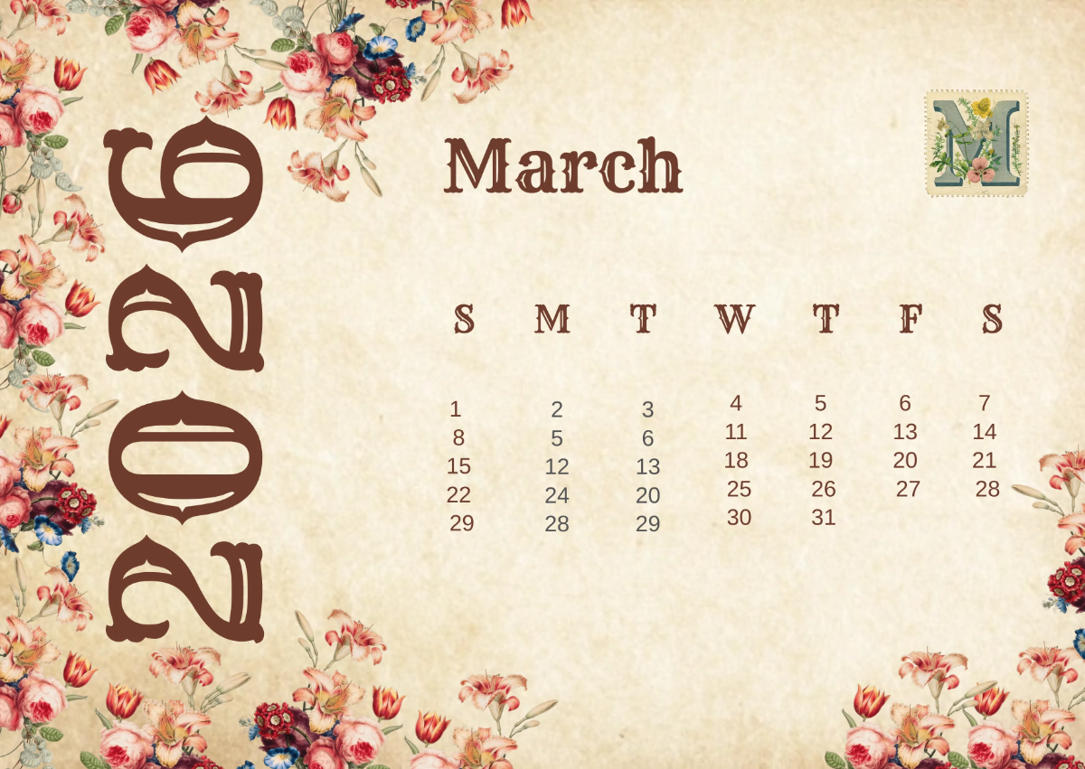 Free Vintage 2026 Calendar Template to Edit Online