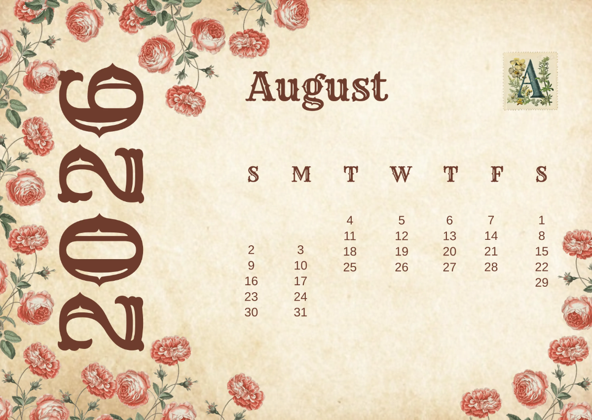 Free Vintage 2026 Calendar Template to Edit Online