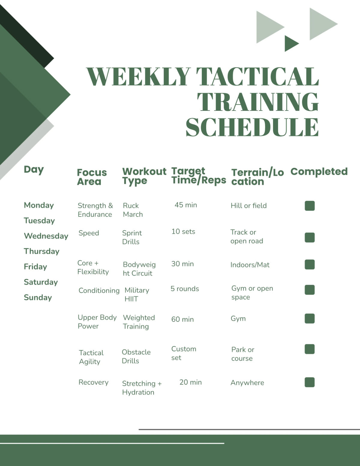 Free Military Workout Planner Template to Edit Online