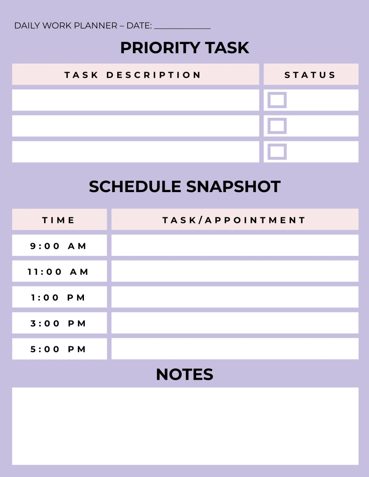 Free Daily Professional Work Planner Template to Edit Online