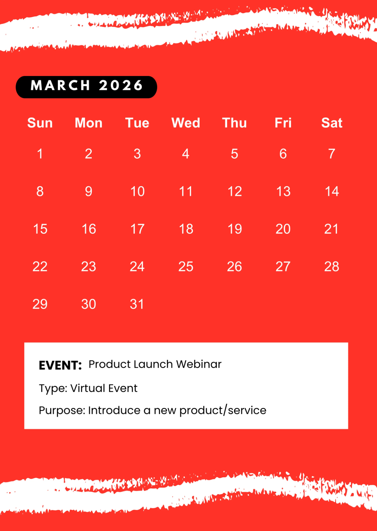 Free Red 2026 Event Calendar Template to Edit Online