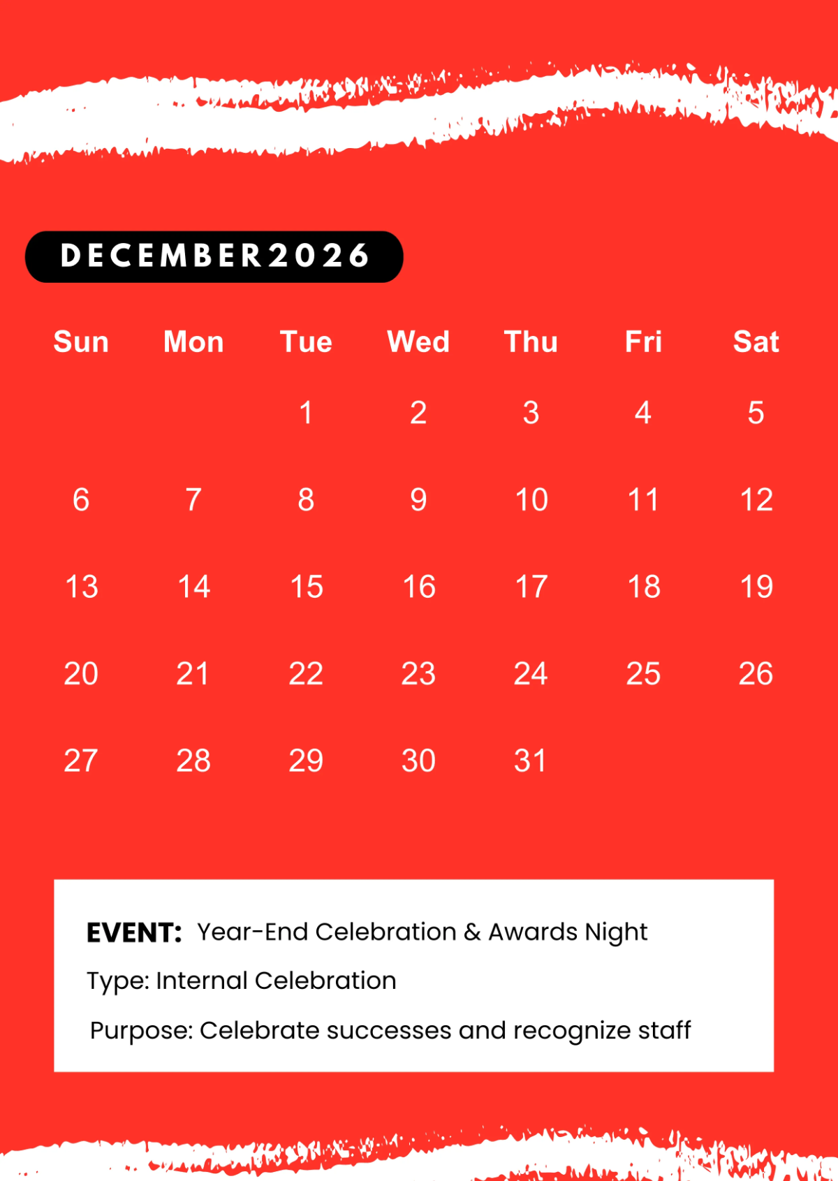 Free Red 2026 Event Calendar Template to Edit Online