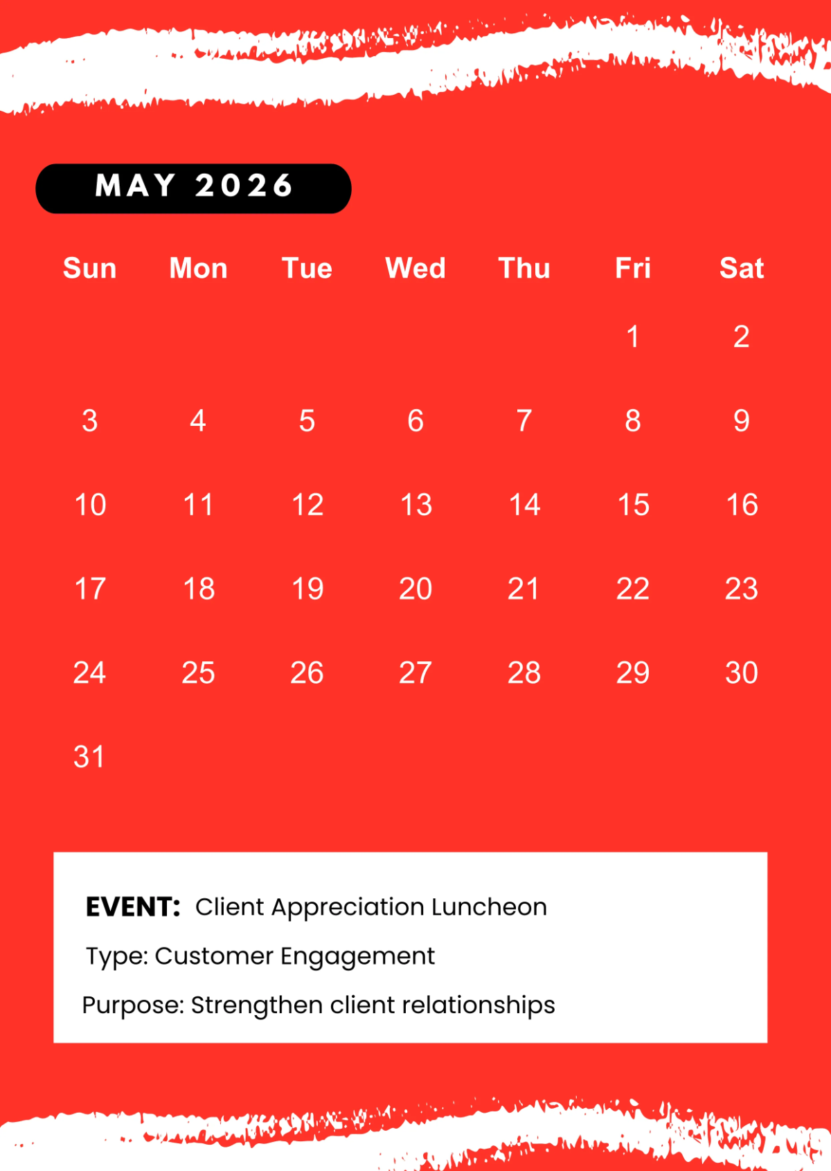 Free Red 2026 Event Calendar Template to Edit Online