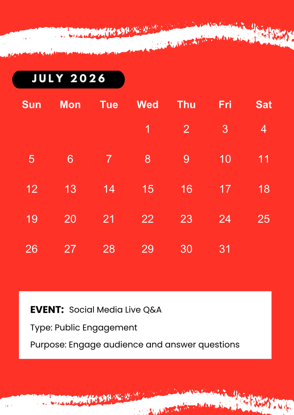Free Red 2026 Event Calendar Template to Edit Online