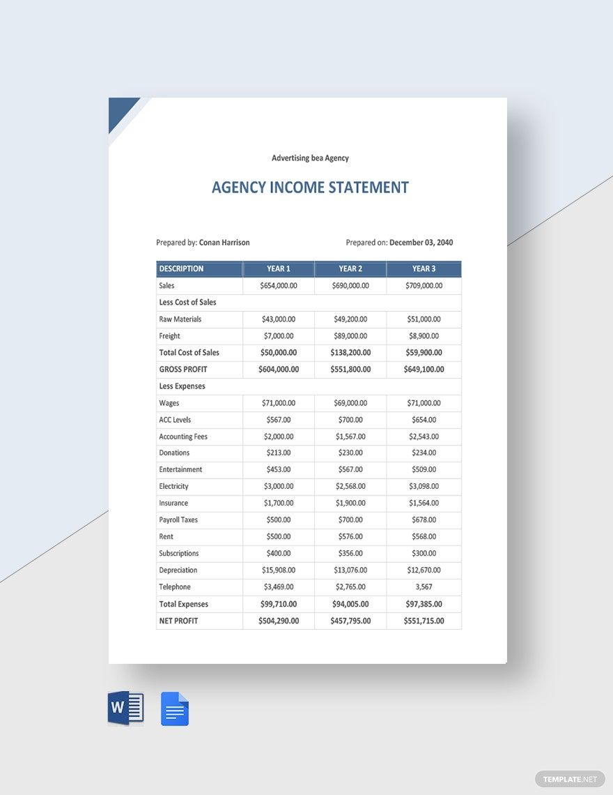 Agency Income Statement Template
