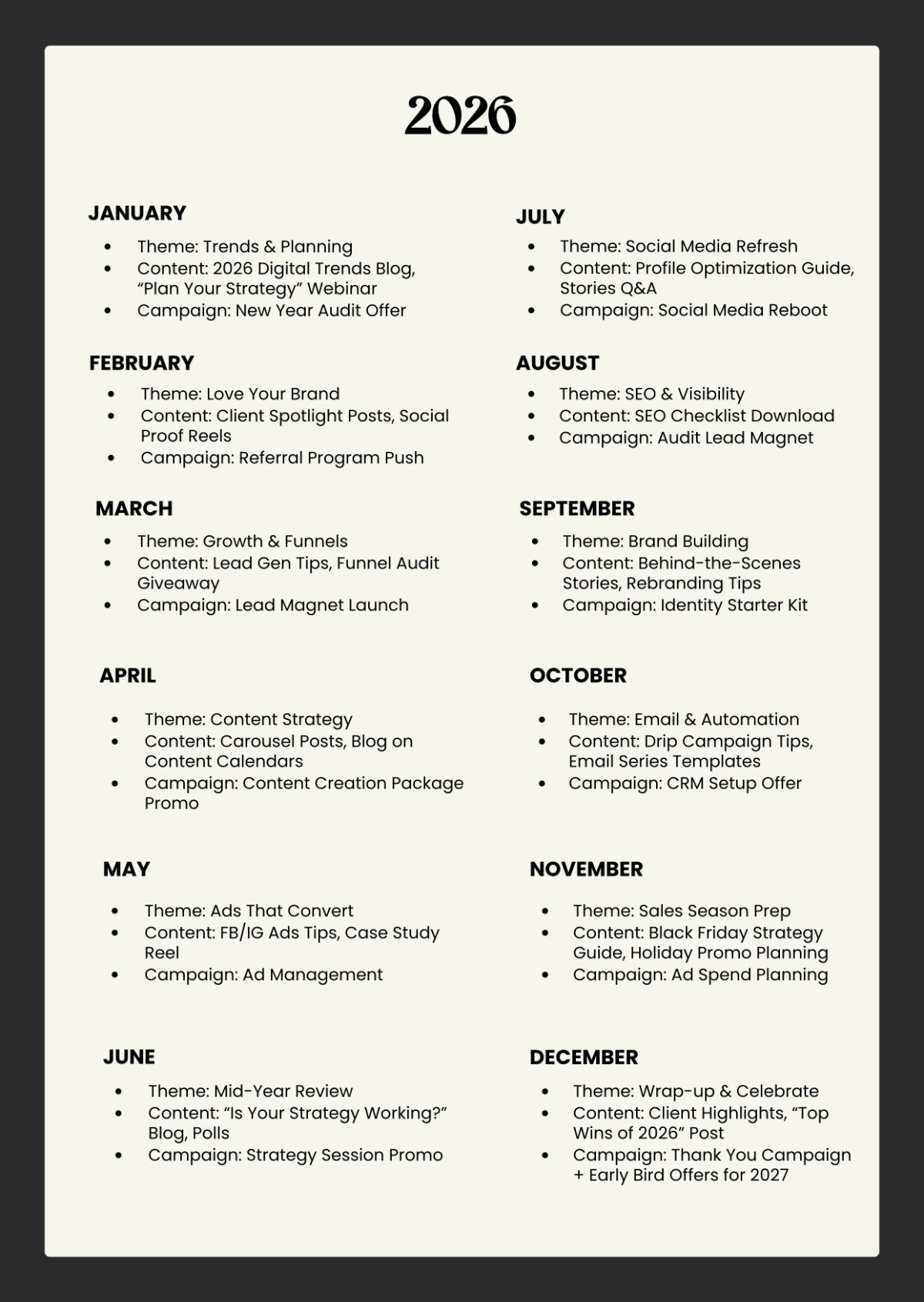 Free 2026 Content Calendar Template to Edit Online