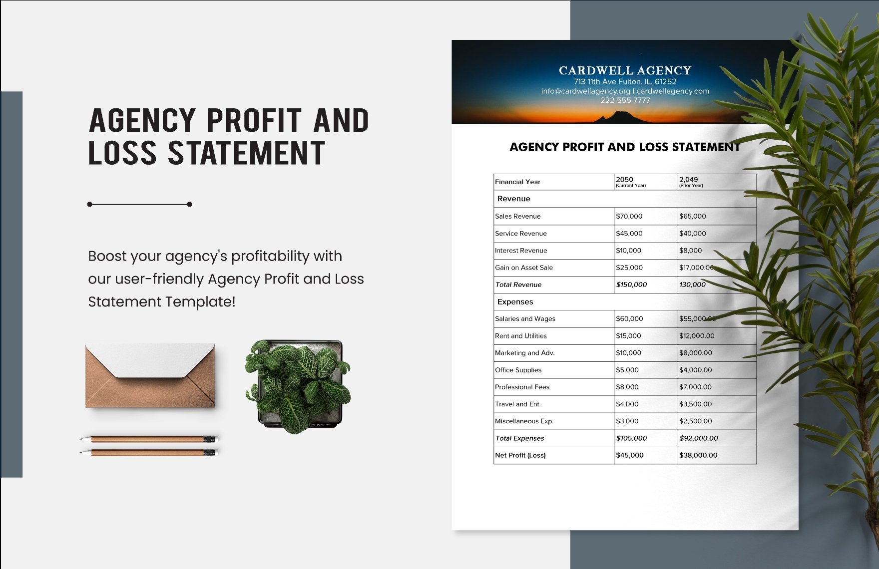 Agency Profit and Loss Statement Template