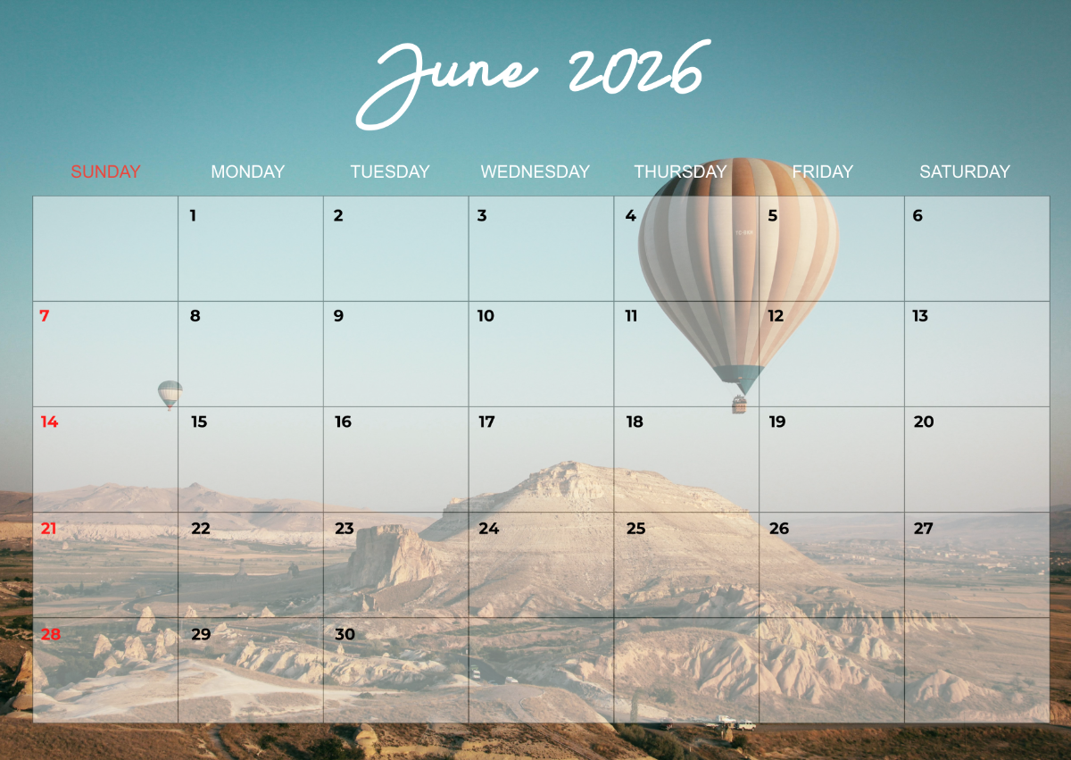 Free June 2026 Photo Calendar Template To Edit Online