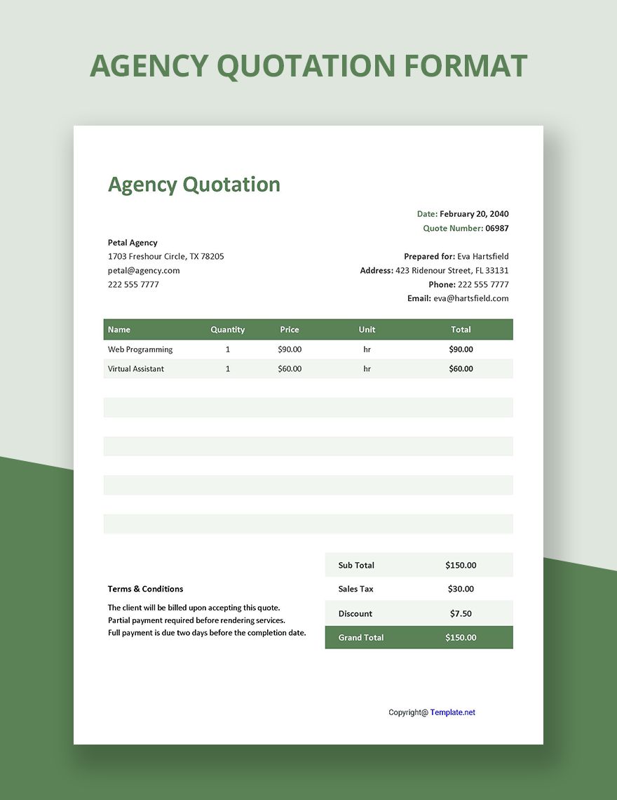 Agency Quotation Format Template in Word, Google Docs, Excel, Google Sheets