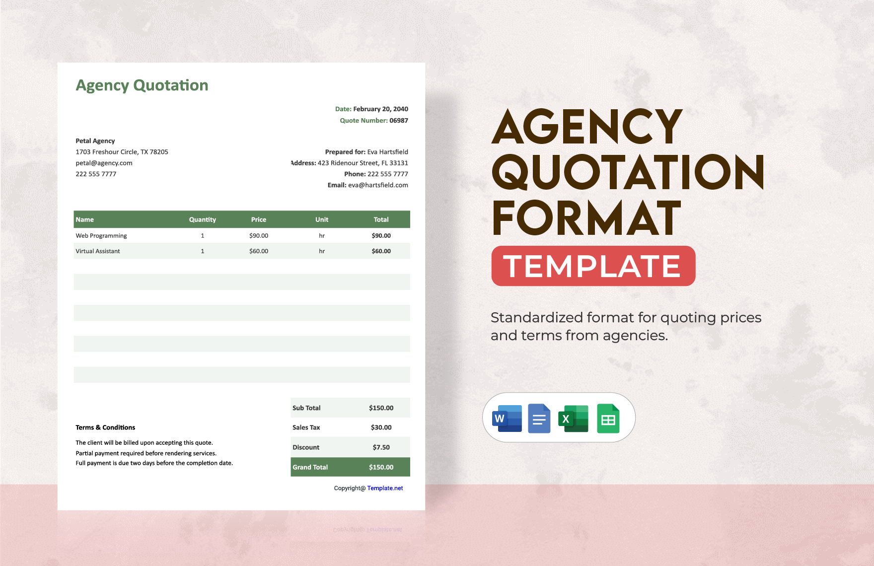 Free Agency Quotation Format Template in Word, Google Docs, Excel, Google Sheets