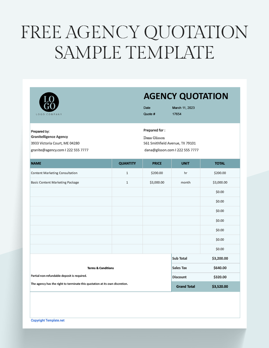 Agency Quotation Sample Template