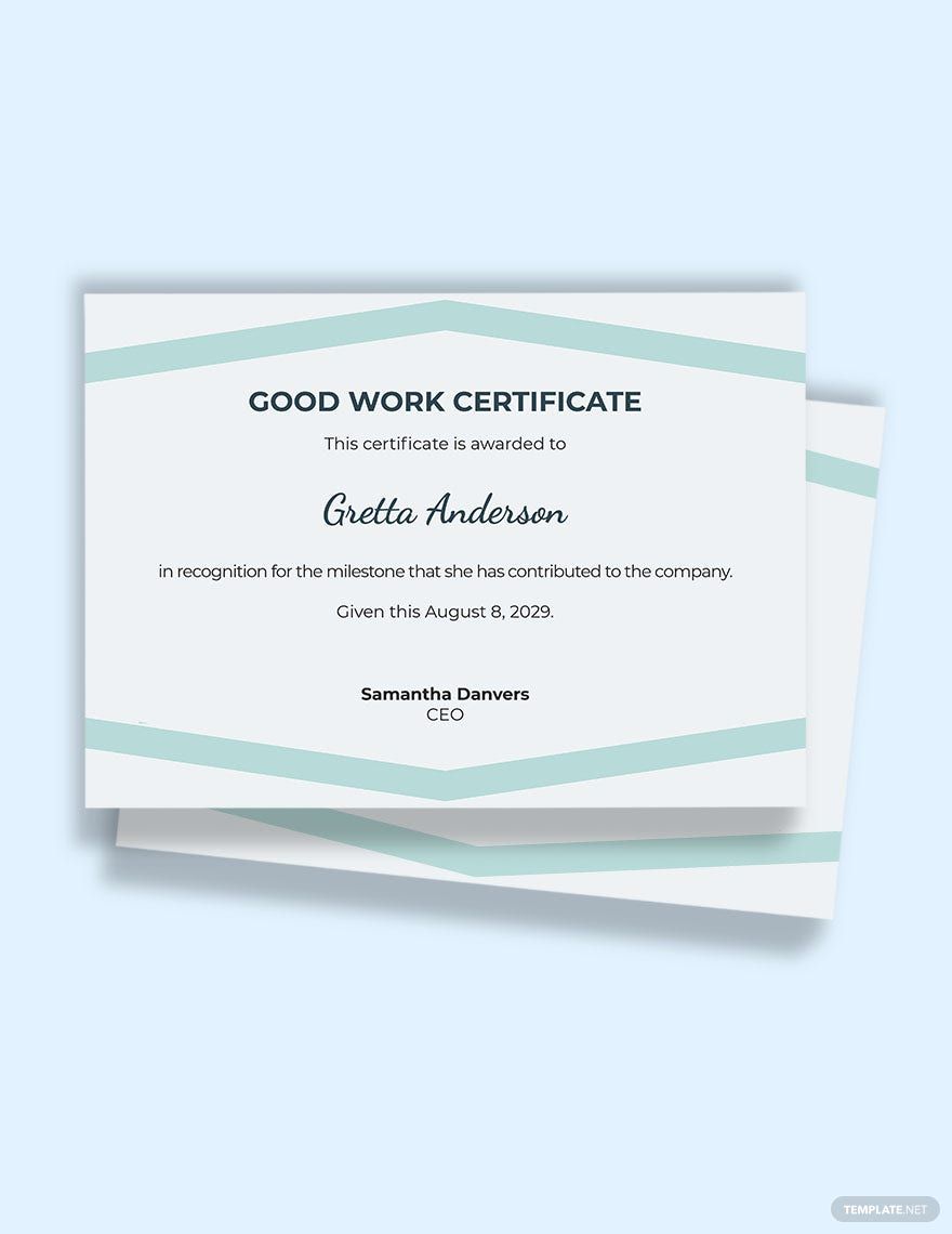 Free Good Work Certificate Template