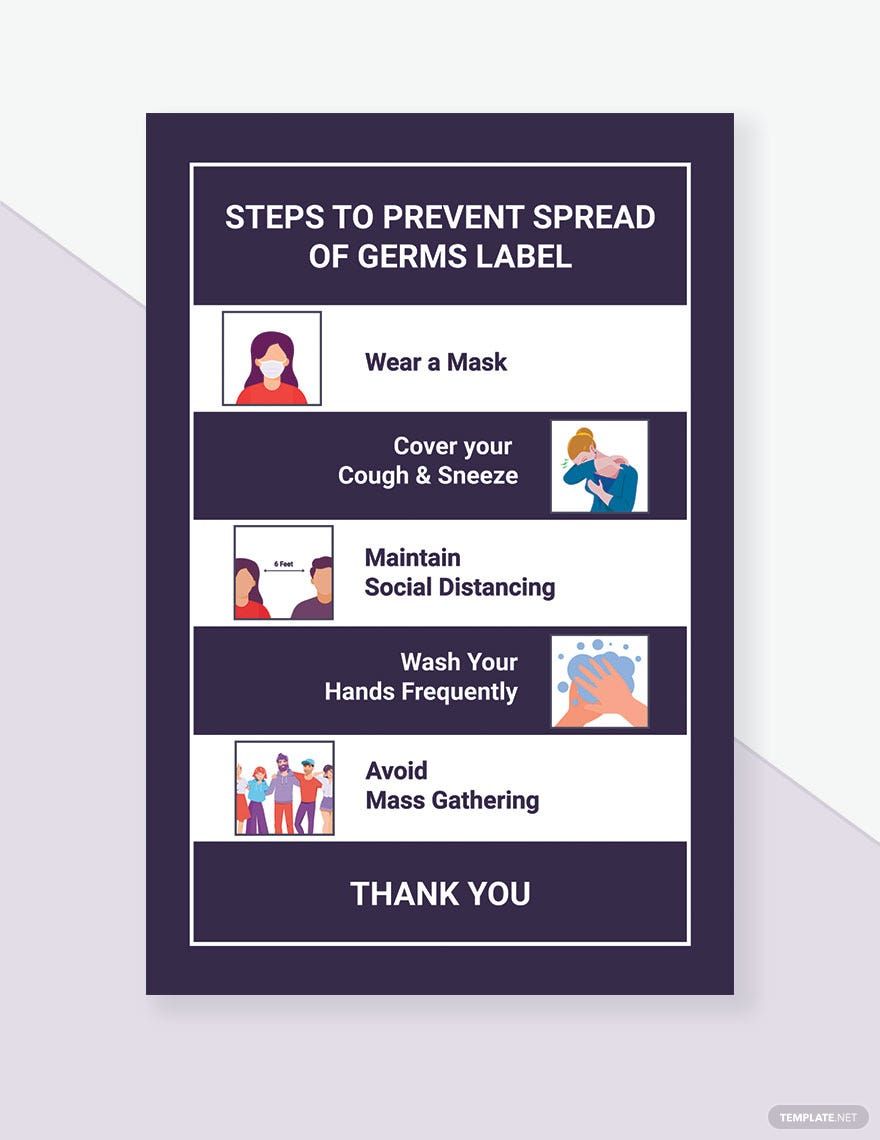 Steps to Prevent Spread of Germs Label Template