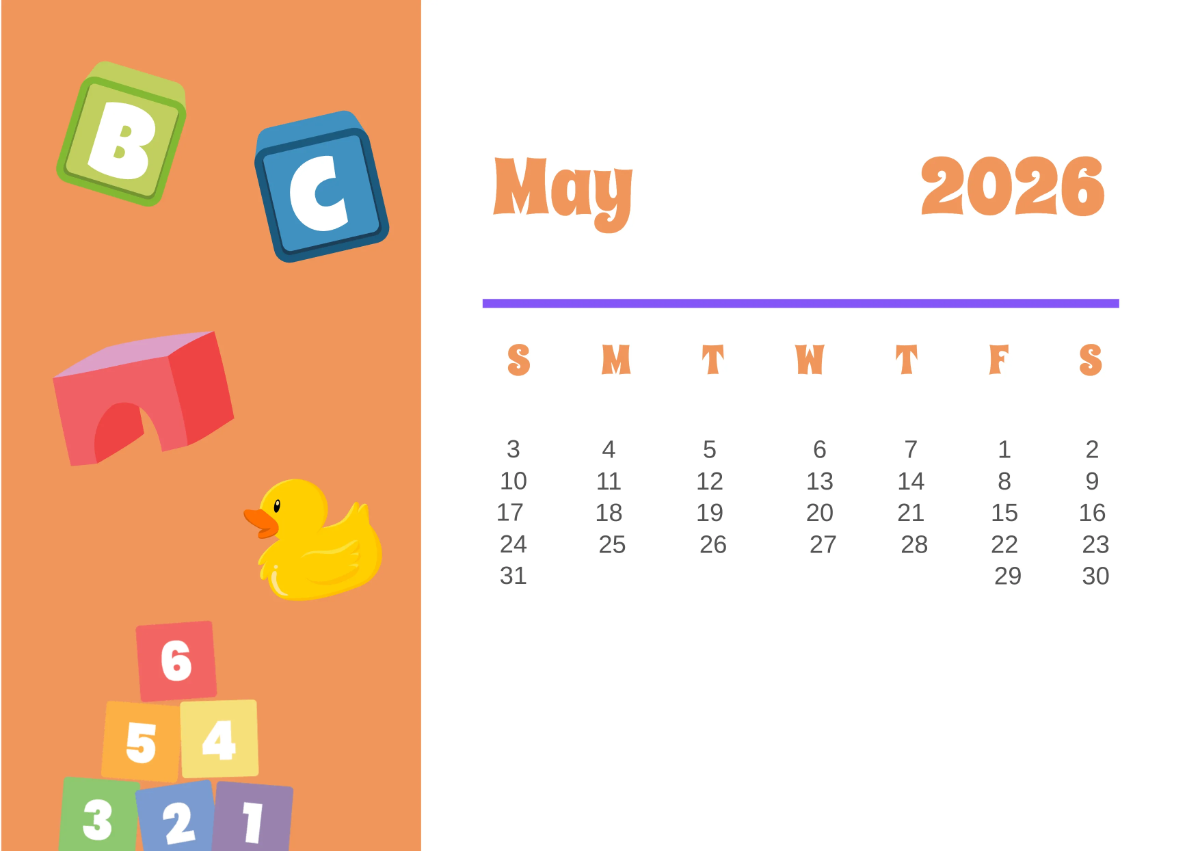 Free Colorful 2026 Calendar for Kids Template to Edit Online