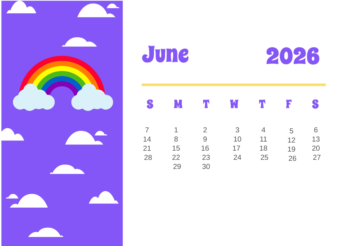Free Colorful 2026 Calendar for Kids Template to Edit Online