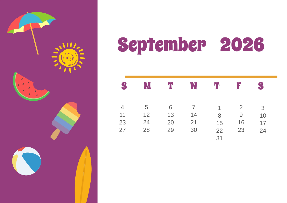 Free Colorful 2026 Calendar for Kids Template to Edit Online